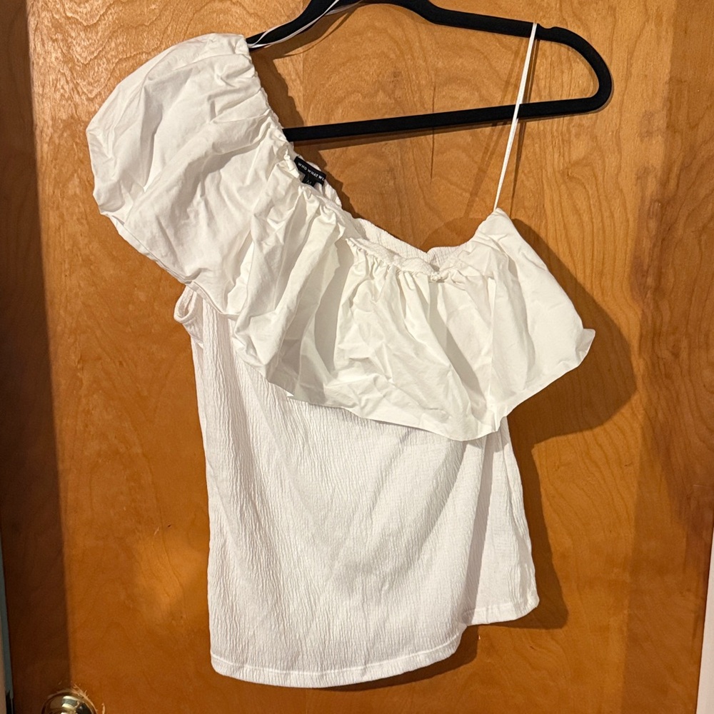Who What Wear White Ruffled One-Shoulder Blouse